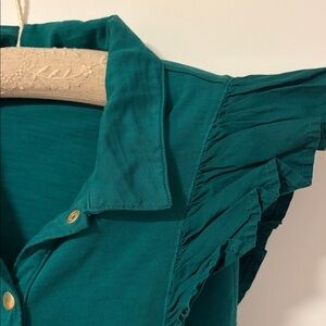 Nation Teal Shirt Dress with Ruffle Cap Sleeves